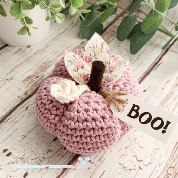 Large Halloween Boo Pumpkin  - Pink with Pink Flowers