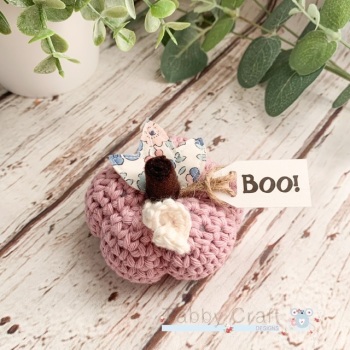Small Liberty Halloween Boo Pumpkin  -  Pink with Blue Flowers