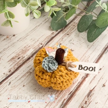 Mini Liberty Halloween Boo Pumpkin  - Mustard with Multi Flowers