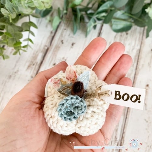 Mini Halloween Boo Pumpkin  - Cream and Teal Flowers