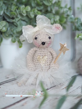 Standing Fairy Mouse with Sparkly Tutu and Wand   - Ivory and Gold