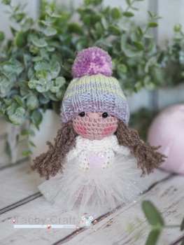 Winter Girl with Woolly Hat, Tutu and Heart Jumper  - Ivory, Pink and Lilac 