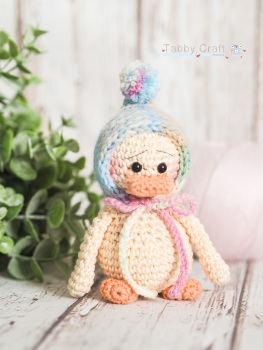  Small Dinky Duck with Pom Pom Bonnet - Lemon and  Pink