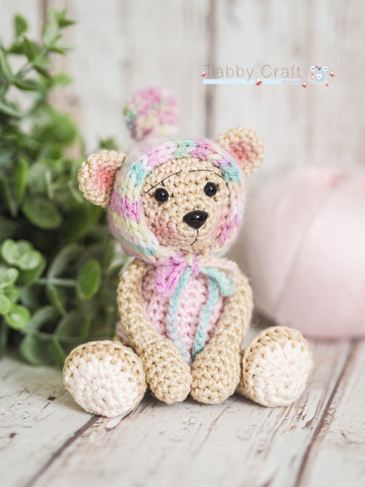  Tiny Teddy with Pom Pom Bonnet - Beige and  Pink