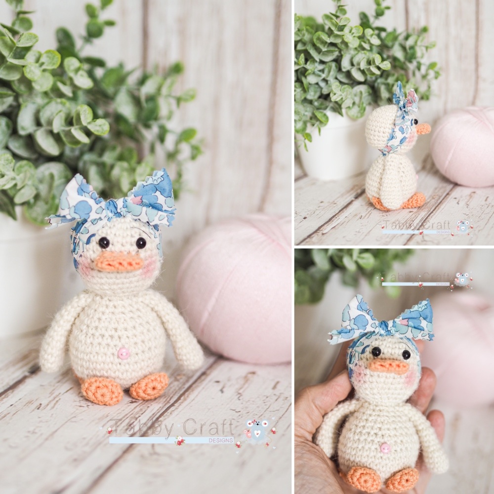  Small Dinky Duck with Liberty Print  Bow - Ivory  and  Blue