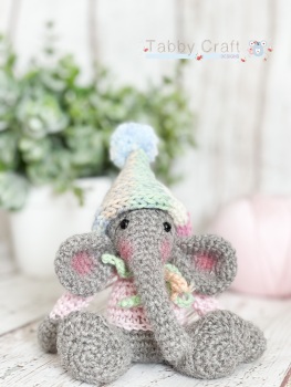  Tiny Elephant with Pom Pom Pixie Hat - Grey and Multi