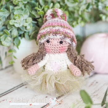 Little Girl with Woolly Hat, Tutu and Heart Jumper  - Ivory, and  Pink 