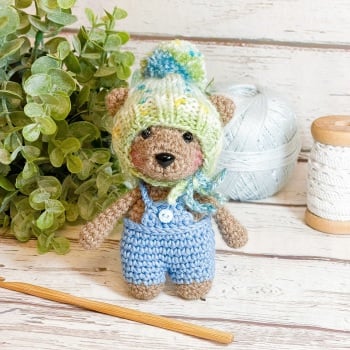  Little Bear with Dungarees and Woolly Hat    - Blue and Brown