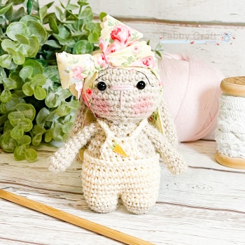  Little Bunny with Dungarees and Large Bow   - Beige and  Lemon