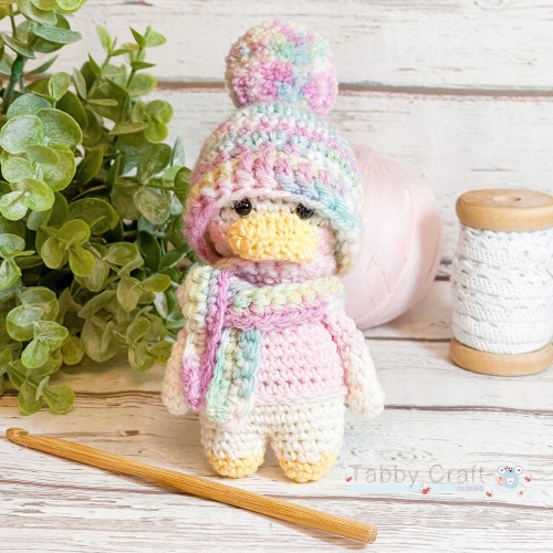  Little Duck with Woolly Hat and Scarf   -  Pink Multi and  Ivory