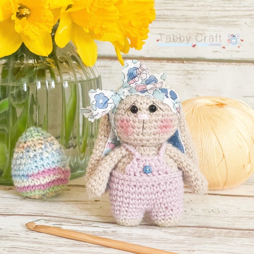  Little Bunny with Dungarees and Large Liberty Bow   - Beige,  Pink and Blu
