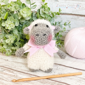 Little Fluffy Lamb  - Ivory, Grey and Pink