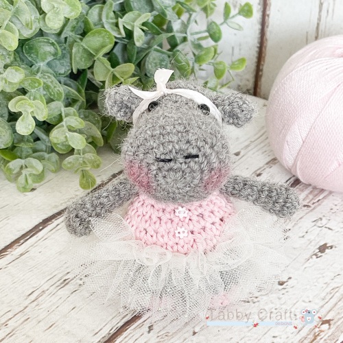 Standing Hippo with Glitter Tutu - Grey and Pink