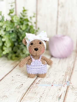 Little Bear with Dungarees and Large Bow   -  Lilac and Brown