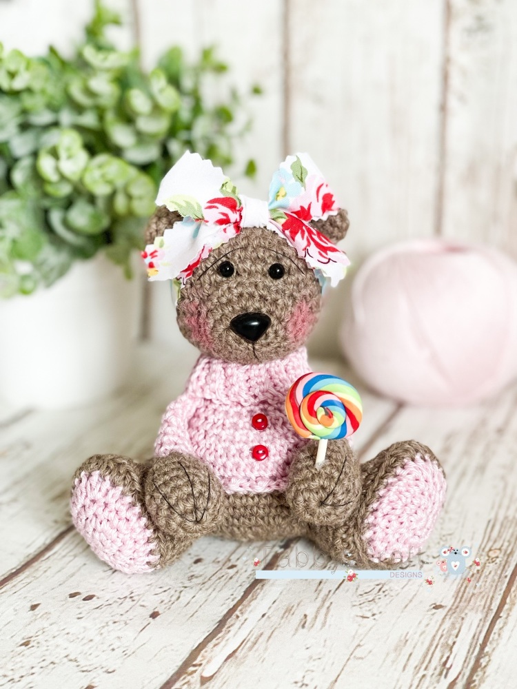  Little Ted with Jumper, Lollipop and Large Bow - Brown and Pink 