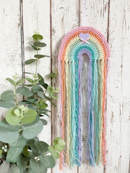 Hanging Flat Rainbow Decoration with Fabric Heart - Pastel