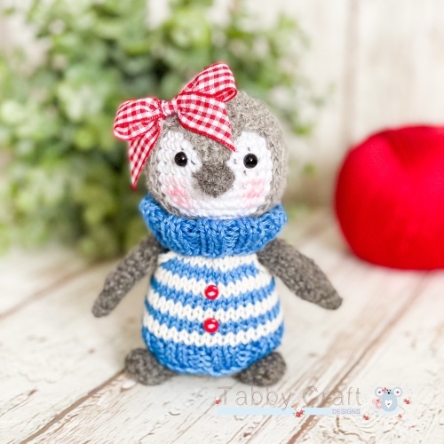 Standing Penguin with Cornish Knitted Jumper - Grey and Blue