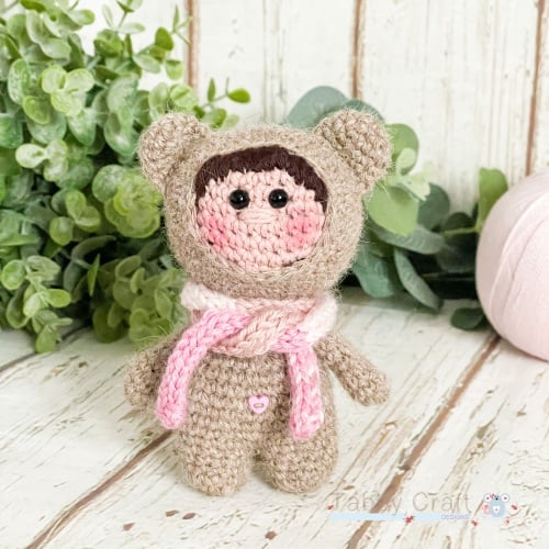 Little Dress Up Bear Kid with Woolly Scarf - Pink and Brown