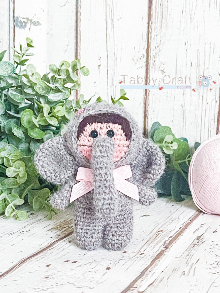Standing Elephant Dress Up Kid with Bow    -  Grey and Pink