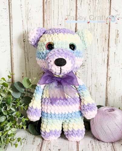 Plush Standing Teddy with Bow  -  Pastel Rainbow