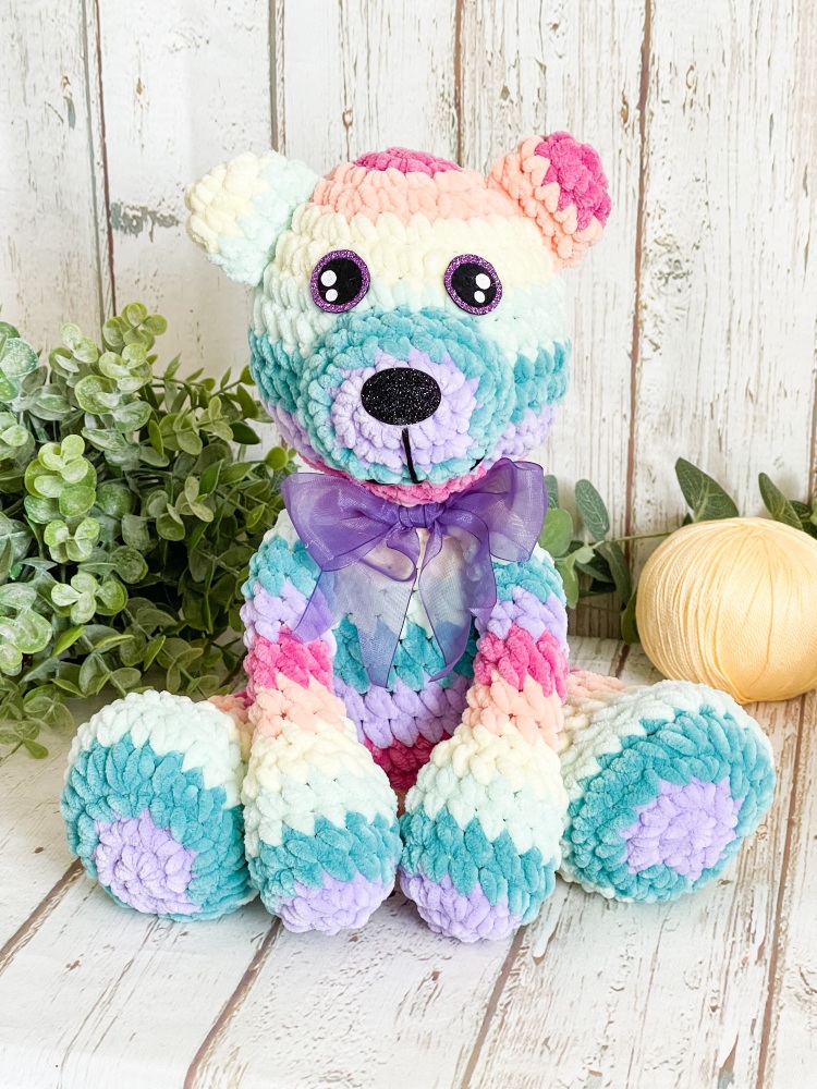 Large Plushie Teddy with Bow - Pastel Rainbow