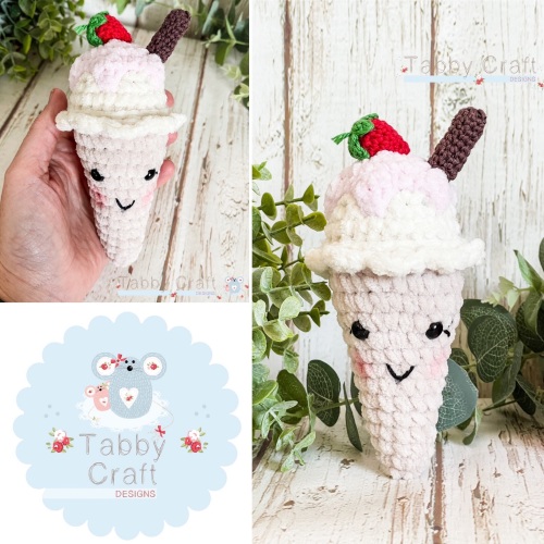 Strawberry Ice Cream Plushie with Flake    -  Beige and Pink
