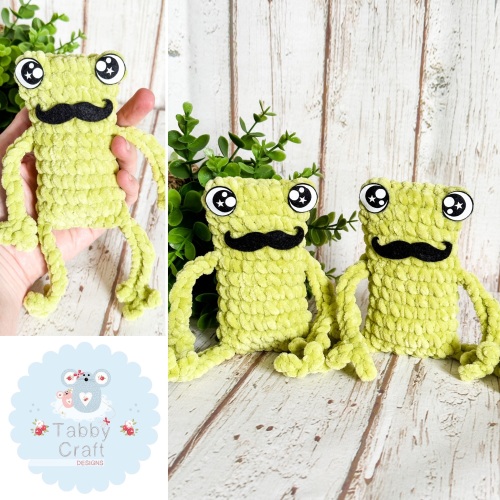Plushie Leggy Frog with Moustache  - Green and Black