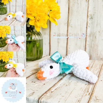 Plush Spring Flying Duck  with Large Bow - White