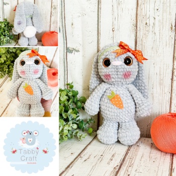 Standing Plush Bunny with Carrot  -  Orange and Grey