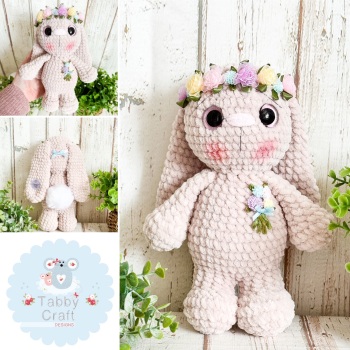 Standing Plush Bunny with Flower Crown  -  Pink and Beige
