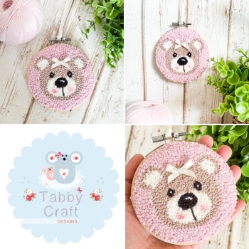 4” Punch Needle Hanging Bear Hoop - Pink