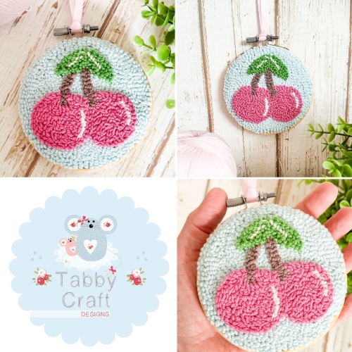 4” Punch Needle Hanging Cherry Hoop - Blue
