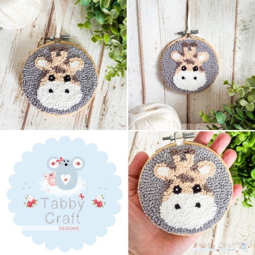 4” Punch Needle Hanging Giraffe Hoop - Grey