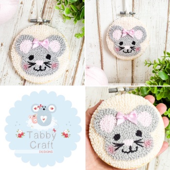4” Punch Needle Hanging Mouse Hoop - Cream