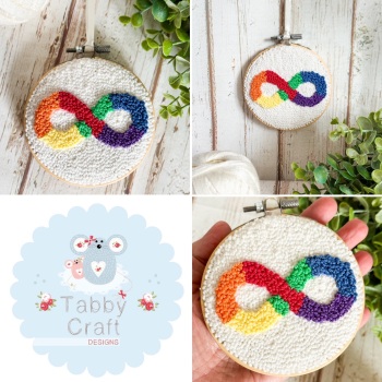 4” Punch Needle Hanging Nerodivergent Autism Hoop - Cream