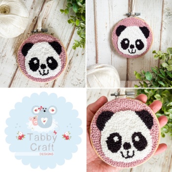 4” Punch Needle Hanging Panda Hoop - Pink