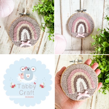4” Punch Needle Hanging Rainbow Hoop - Dark Beige