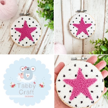 4” Punch Needle Hanging Star Hoop - Cream Spot