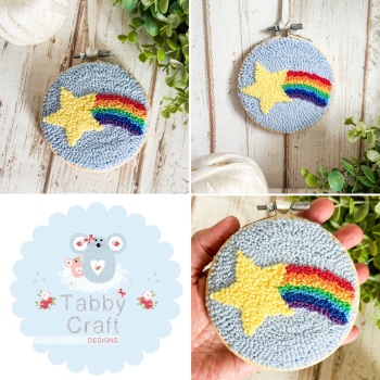 4” Punch Needle Hanging Starbright Hoop - Blue