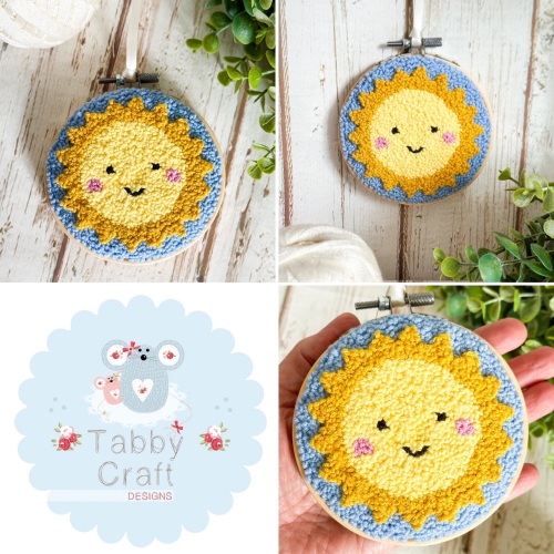 4” Punch Needle Hanging Sunshine Hoop - Blue