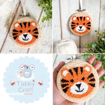 4” Punch Needle Hanging Tiger Hoop - Beige