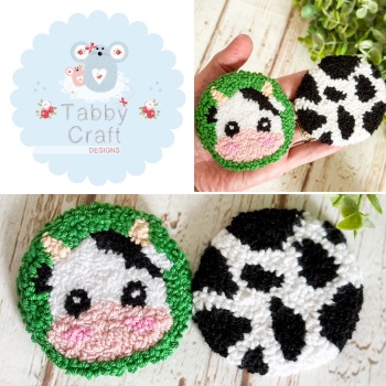 Punch Needle Cow Car Mug Rug Set - Green