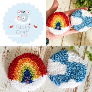 Punch Needle Rainbow/Cloud Car Mug Rug Set - Blue/Multi