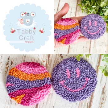 Punch Needle Smiley Face Car Mug Rug Set - Purple/Multi