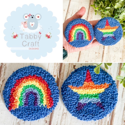 Punch Needle Rainbow Car Mug Rug Set - Blue/Multi