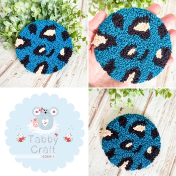Punch Needle Leopard Print  Mug Rug  - Teal