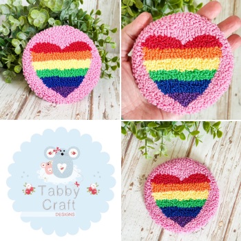 Punch Needle Rainbow Heart   Mug Rug  - Pink/Multi