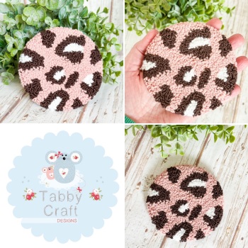 Punch Needle Leopard Print  Mug Rug  - Dusky Pink/Brown
