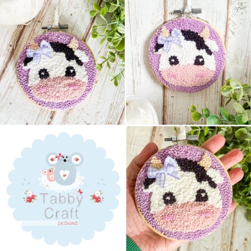 4” Punch Needle Hanging Cow Hoop - Lilac