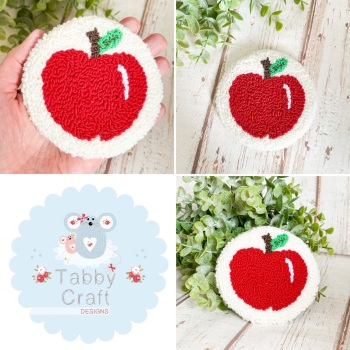 Punch Needle Apple Mug Rug  - Red and Ivory